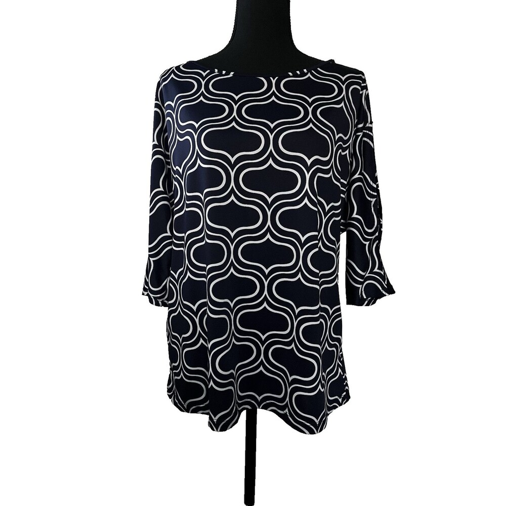 Perseption Women Blouse Size PL Petite Large Navy‎ Cold Shoulder Dolman Sleeve